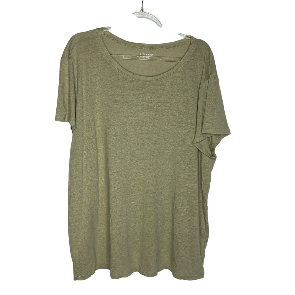 Eileen Fisher Womens 1X Tan Scoop Neck Top Tee Relaxed Minimalist Casual Chic